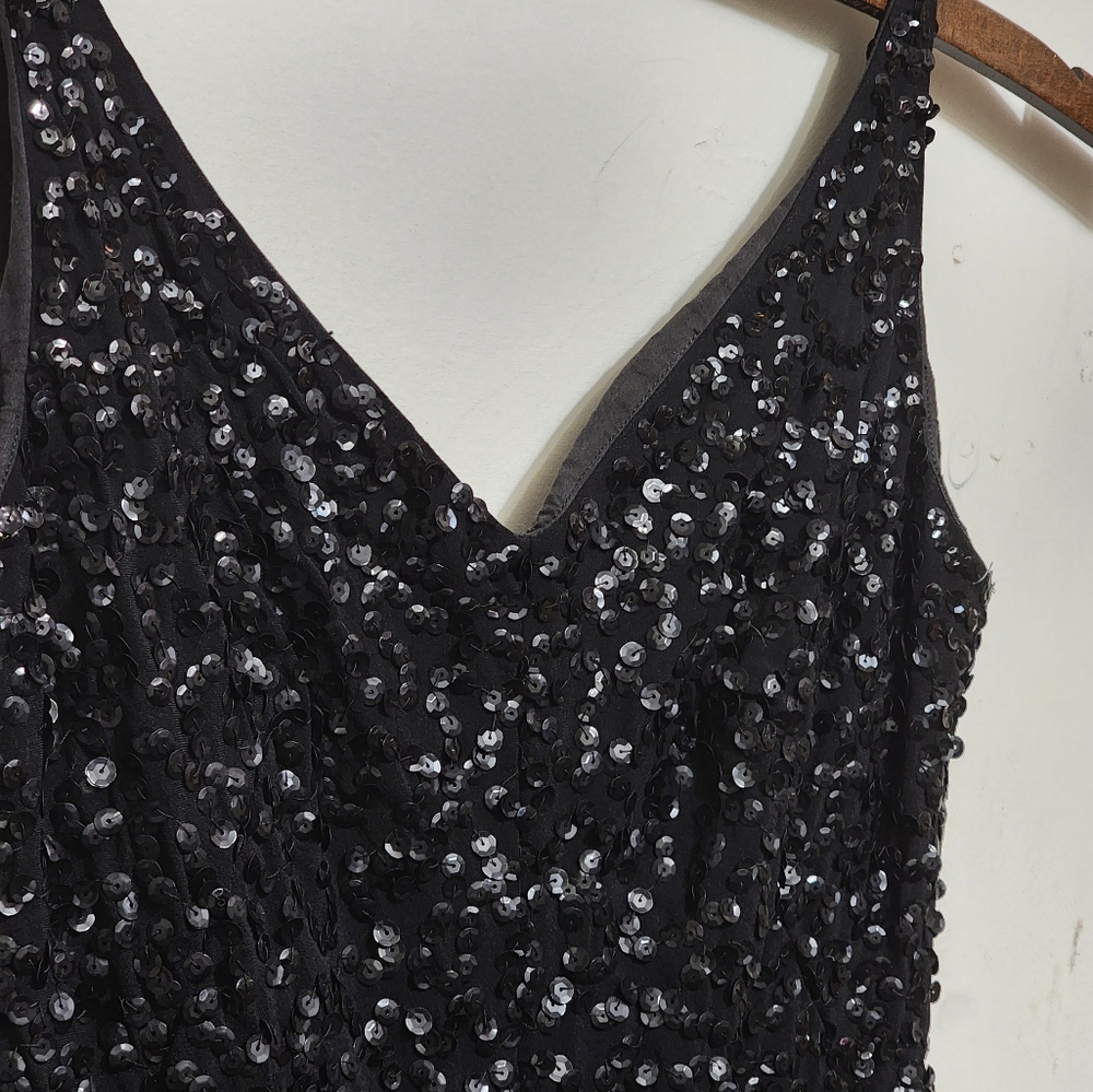 VINTAGE 1960S BLACK SEQUIN DRESS TINY WAIST NO TAGS SIZE FITS LIKE 0/2 DRESS